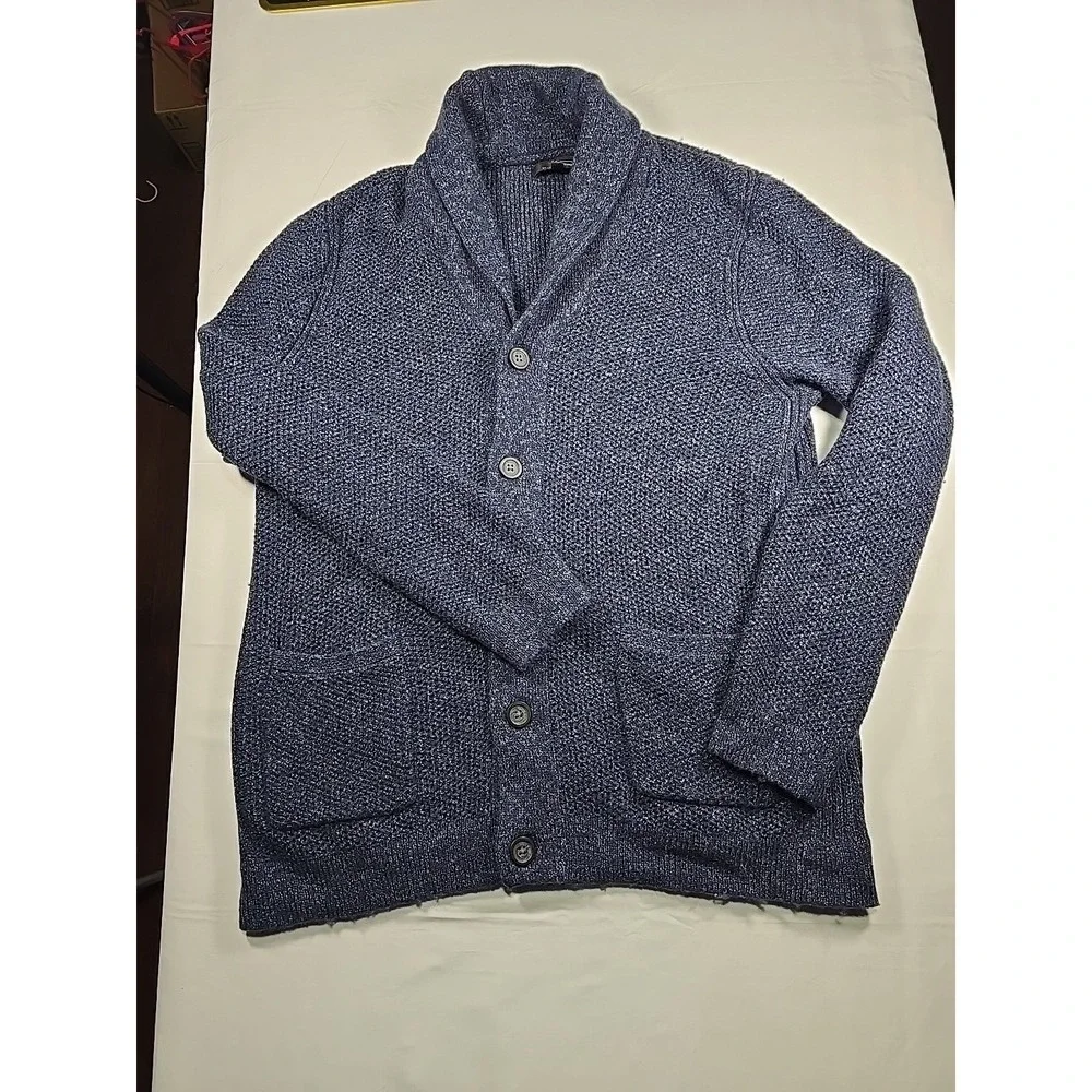 Marc Anthony Sweater Mens‎ XL Blue Shawl Collar Cardigan Nylon Merino Wool Blend